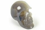 Polished Banded Agate Skull with Quartz Crystal Pocket #237066-1
